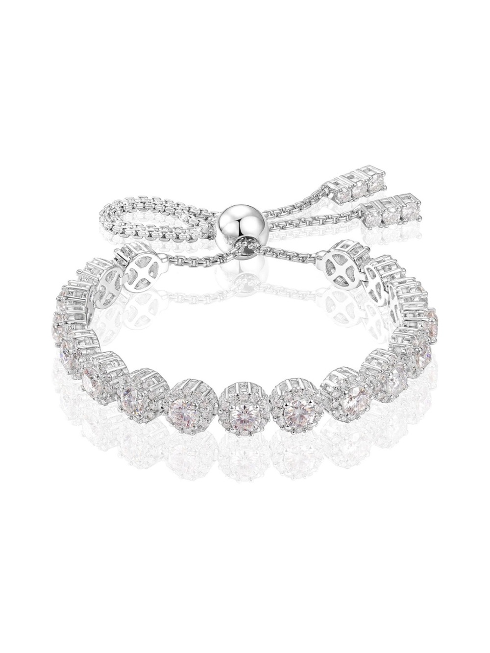 TUHE Adjustable Moissanite HaloSilver Tennis Bracelet 18K White Gold Plated